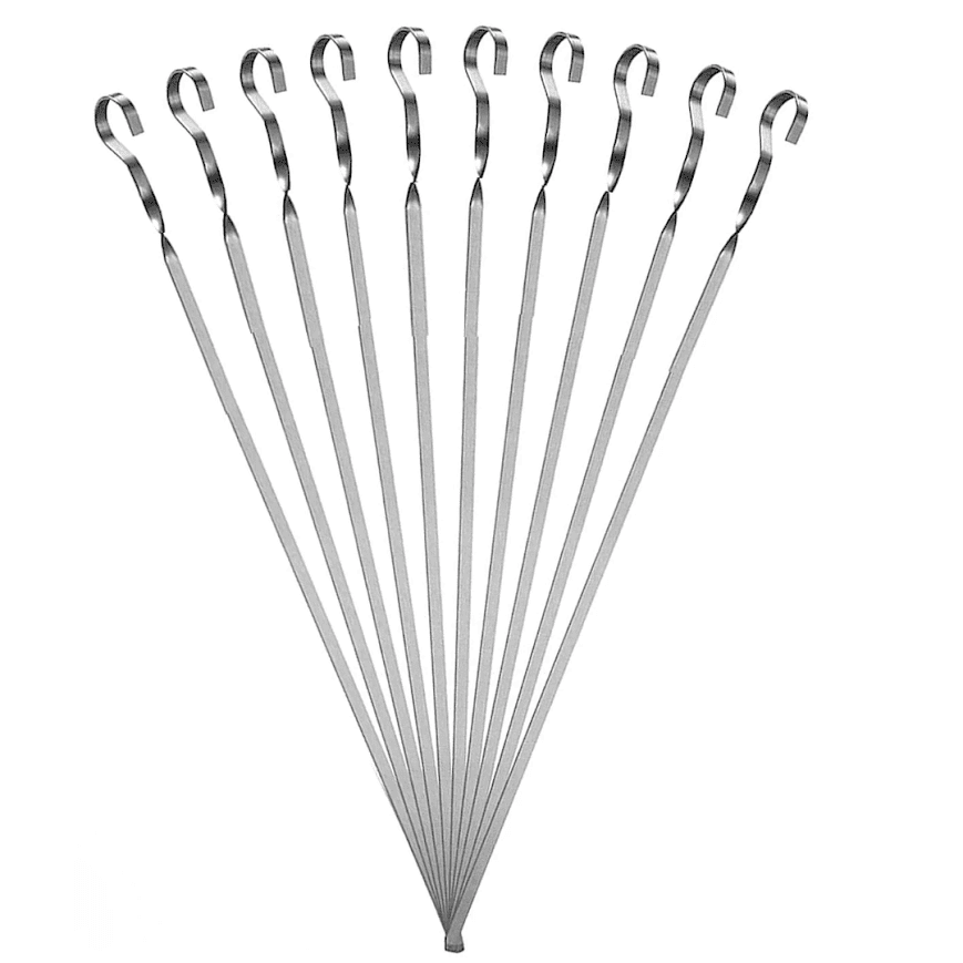 Grilovací jehla Šampur na maso a zeleninu (1 kus) - 50 cm Grilovací šampur 50 cm z pevné nerezové oceli s dřevěnou rukojetí. Délka: 50 cm, Šířka: 0,9 cm, Tloušťka: 1,8 mm. Plochý design pro rovnoměrné grilování. šampur na zeleninu