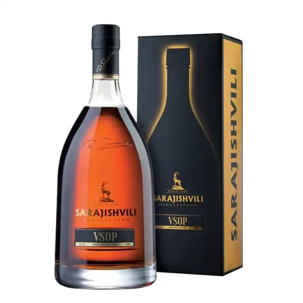 Gruzínský koňak Sarajishvili VSOP v elegantní lahvi s dárkovou krabičkou z Gruzie pro milovníky luxusních destilátů