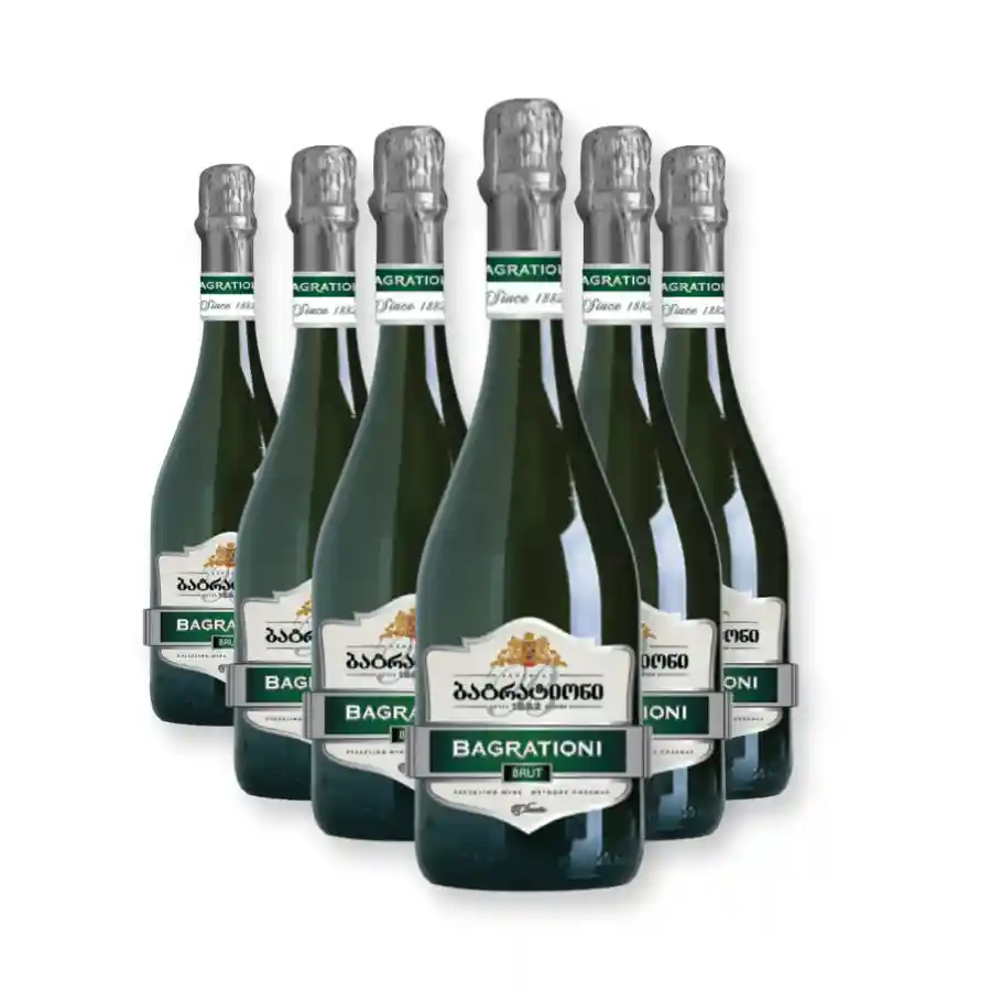 6x Bagrationi Brut Classic bílé suché šumivé víno Šest lahví suchého šumivého vína Bagrationi Brut Classic, gruzínské klasiky s tradicí od roku 1882. Živé, elegantní víno s tóny zeleného jablka a citrusů je univerzálním společníkem od aperitivu po slavnostní přípitek. Ideální zásoba pro milovníky suchých sektů. 6x Bagrationi Brut Classic bílé suché šumivé víno