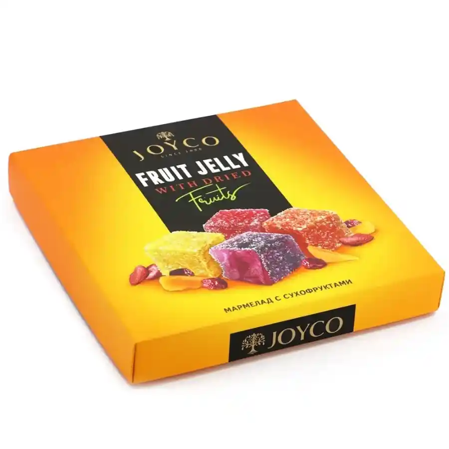 Fruit Jelly with Dried Fruit - 330 g Another Armenian classic from the Joyco brand, this time in the form of soft fruit jelly with pieces of dried fruit. It fits perfectly into our range of Georgian and Caucasian sweets as a lighter alternative to chocolate treats – less rich, but full of fruity flavour. Fruit Jelly with Dried Fruit - 330 g
