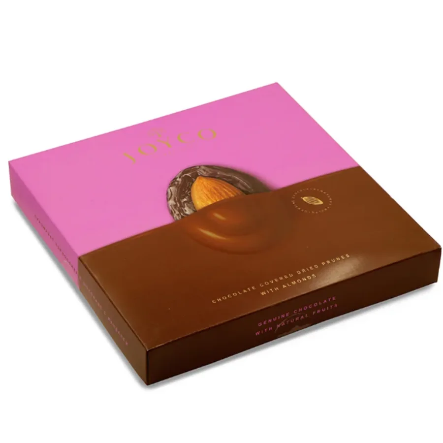 Dried Prunes in Chocolate with Almonds - 155 g. Dried prunes have a pronounced, slightly tart flavour that makes them one of the most popular dried fruits overall – and in the hands of the Armenian brand Joyco, coated in chocolate and topped with almonds, they become part of our range of Georgian and Caucasian sweets. Dried Prunes in Chocolate with Almonds - 155 g.