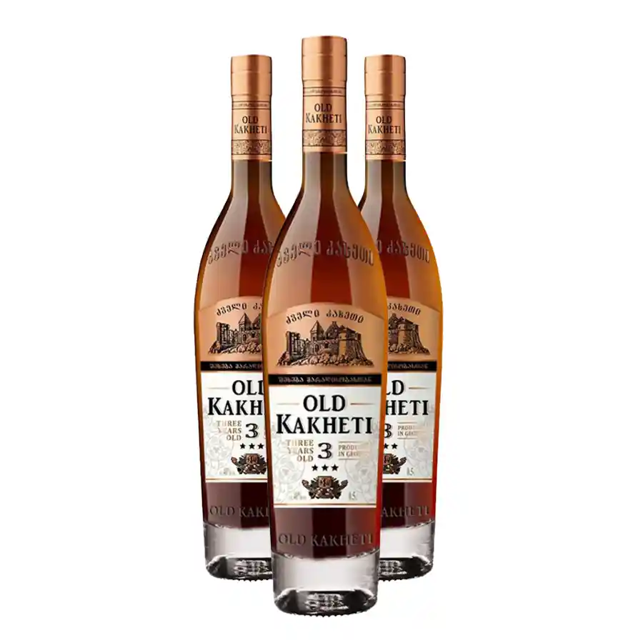 3x Old Kakheti 3* Georgian brandy 40% Three bottles of Old Kakheti 3-year brandy, 0.5 l – a gentle Georgian brandy with a light oak finish, ideal for a first introduction to Georgian spirits. It combines centuries of Georgian winemaking and distilling tradition from Kakheti with modern production precision. 3x Old Kakheti 3* Georgian brandy 40%