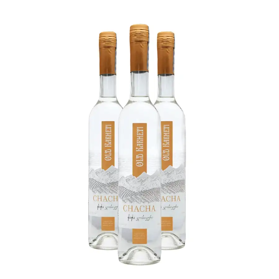 3x Old Kakheti Chacha Classic - 45% Three bottles of Old Kakheti Chacha Classic, 0.5 l – an authentic Georgian spirit made using traditional methods in the Kakheti region. 3x Old Kakheti Chacha Classic - 45%