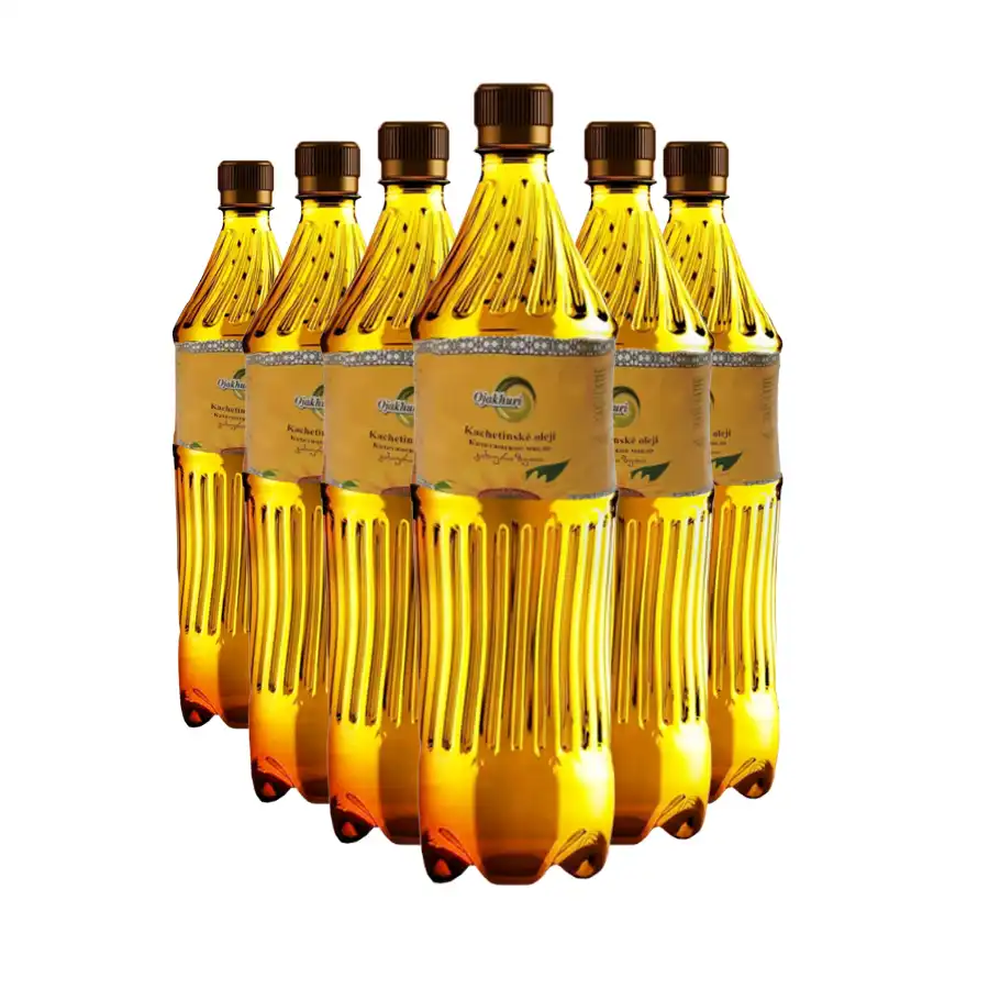 6x Kakhetian sunflower oil Six bottles of Kakhetian unfiltered sunflower oil, 900 ml each – cold-pressed in Georgia's Kakheti region. 6x Kakhetian sunflower oil