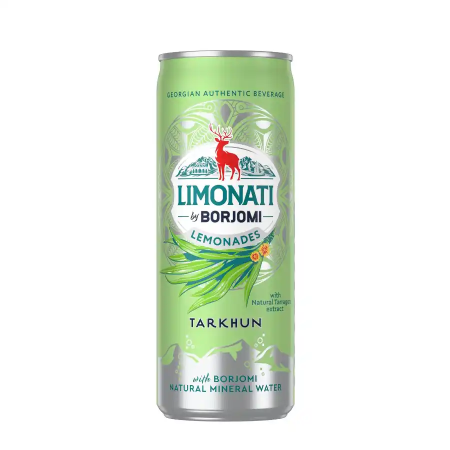 Borjomi Limonáda Tarhun - 330 ml Tarhun je jedna z nejvýraznějších a nejosobitějších gruzínských limonád vůbec, a v podání značky Borjomi – proslulé hlavně jako gruzínská minerálka sopečného původu – dostává navíc přirozeně perlivý základ z borjomského pramene. Vznikla tak plechovka se smaragdově zelenou limonádou, kterou znáte i z naší nabídky u estragonové limonády Natakhtari ve skleněné láhvi. Borjomi Limonáda Tarhun - 330 ml